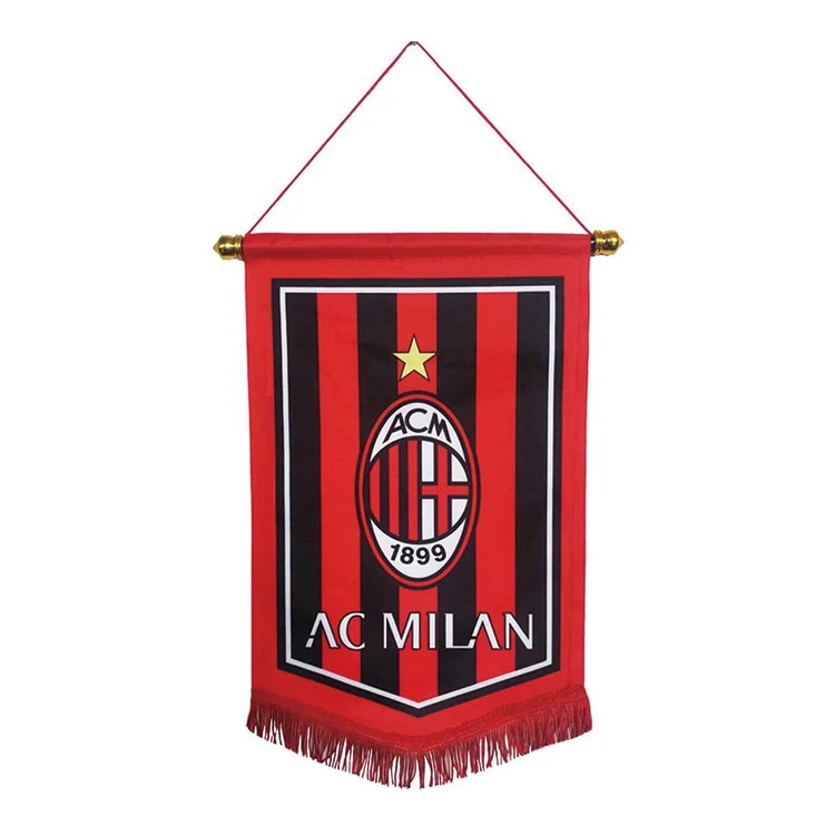 Custom Logo Single Double Side Sublimation Pennants Printing Satin Fabric Mini Football Team Soccer Flag Pennants