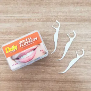 Daily Care Twin Line Floss Pick Custom Logo Double String Biodegradable Dental Floss Pick Disposable Floss Stick