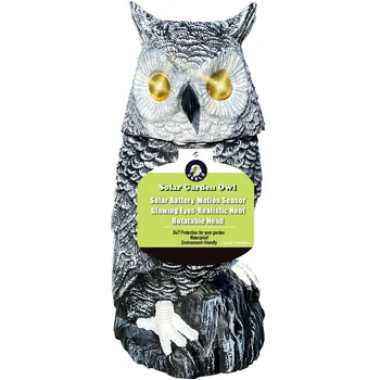 Solar Owl Decoy Scarecrow with Motion Sensor, Flashing Eyes, Rotating Head and Sound, Bird Repellent Device for Deter Birds