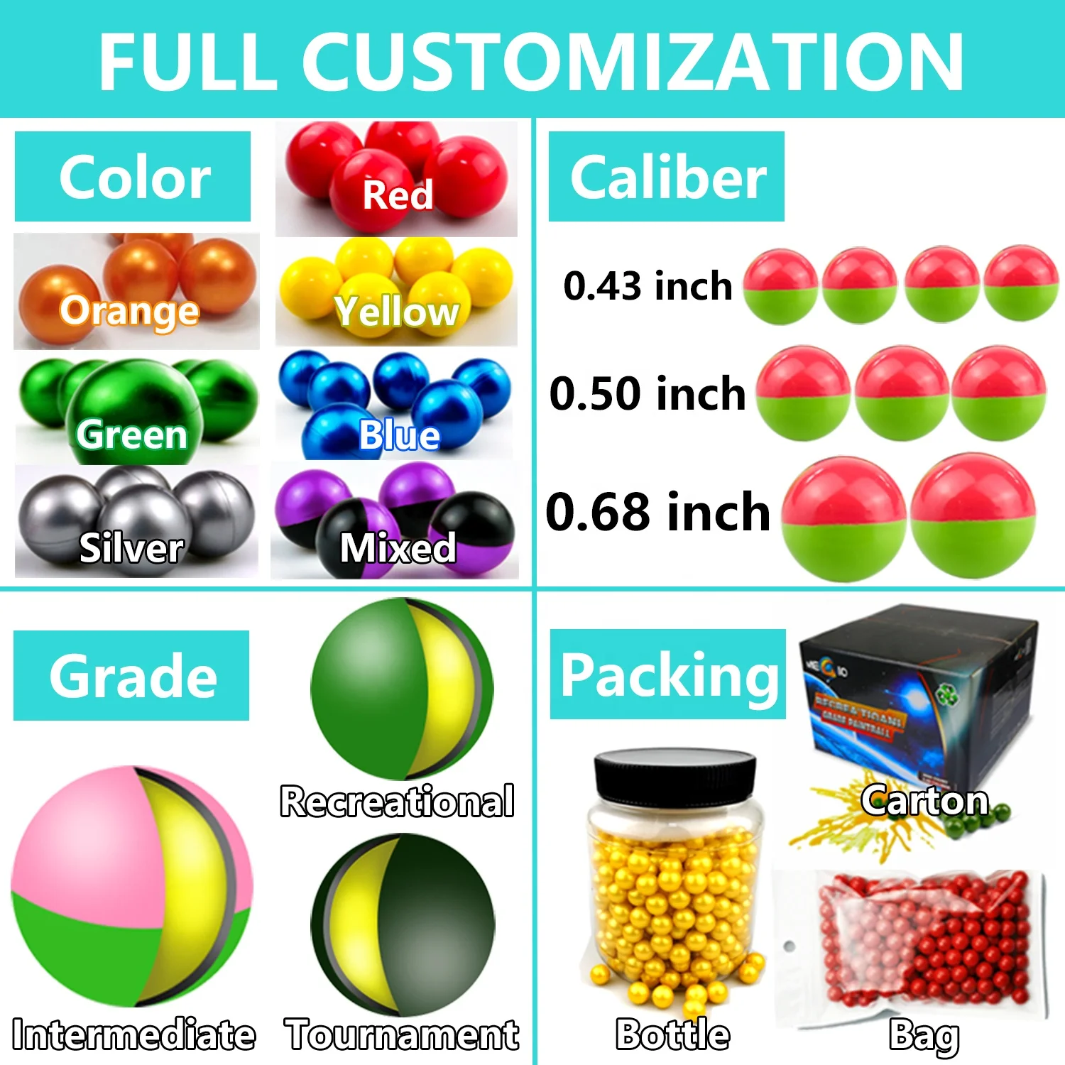 Factory Multi-color Bulk Paintballs Accurate Performance Biodegradable Wholesale Paintball Training Paintball for CS Game