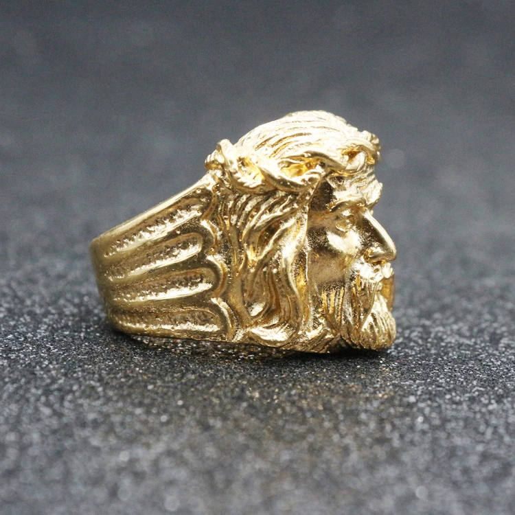 Mens Gold Plated Stainless Steel Jesus Head Religious Christian Ring Face  Ring Band - Etsy