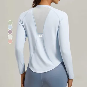Wholesale Quick Dry Ladies Long Sleeve Gym Shirts Running Training Comfortable Loose Workout Tee Breathable Mesh Yoga T-Shirt