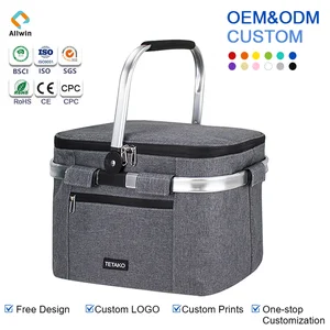 Foldable Outdoor Portable Custom Food Thermal Cooler Picnic Basket Insulated Lunch Bag