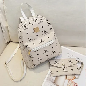 PU Leather Lychee Patterns Preppy Mobile Phone Ladies Bags Pink Weightless Printed Backpacks for Girls