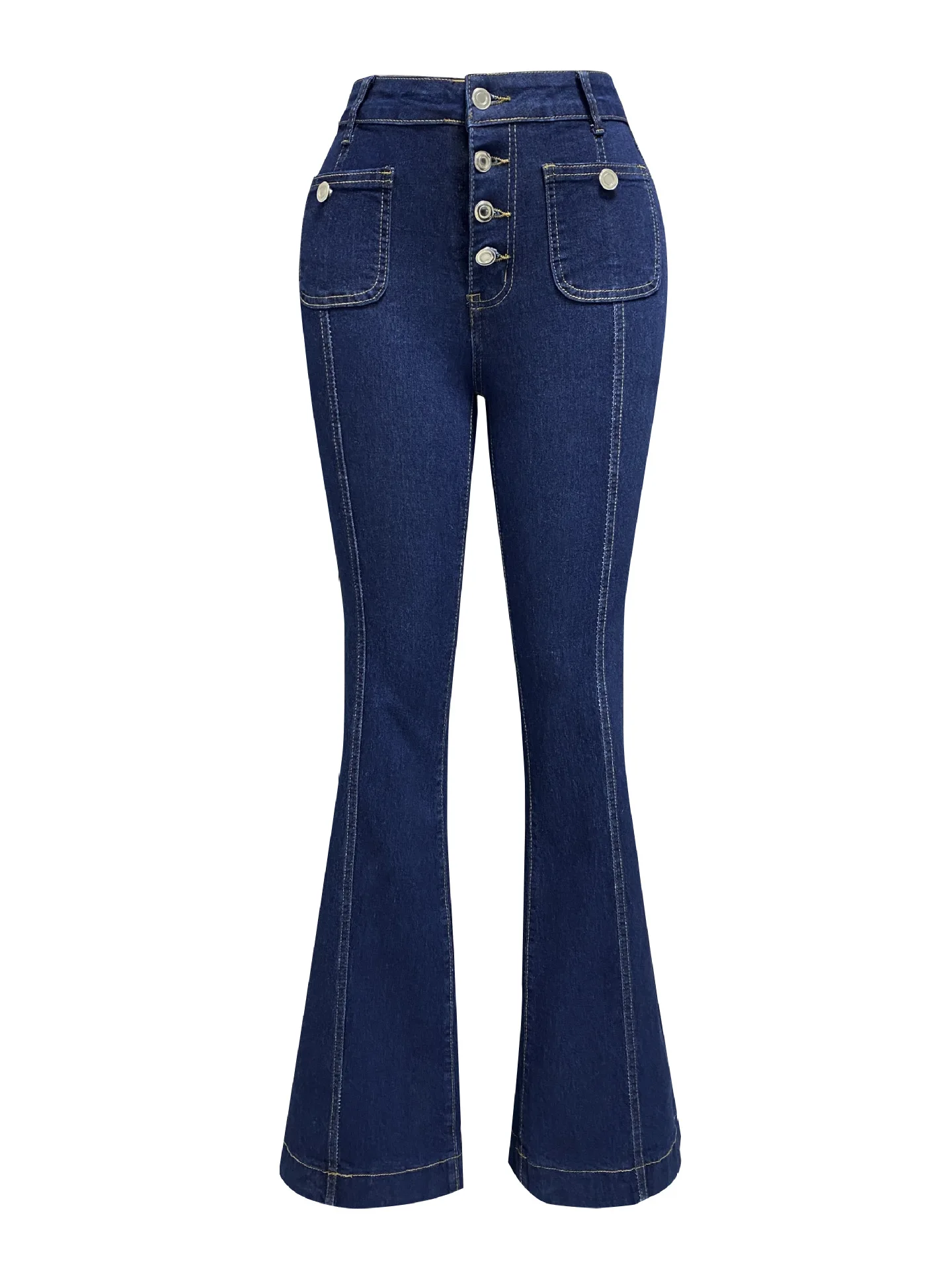 High-Waist Flared Jeans Women's Summer Button Breathable Denim Flare Jeans
