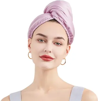 Satin Double Layer Absorbent Shower Cap Coral Velvet Dry Hair Cap Microfiber Hair Towel Wrap Women