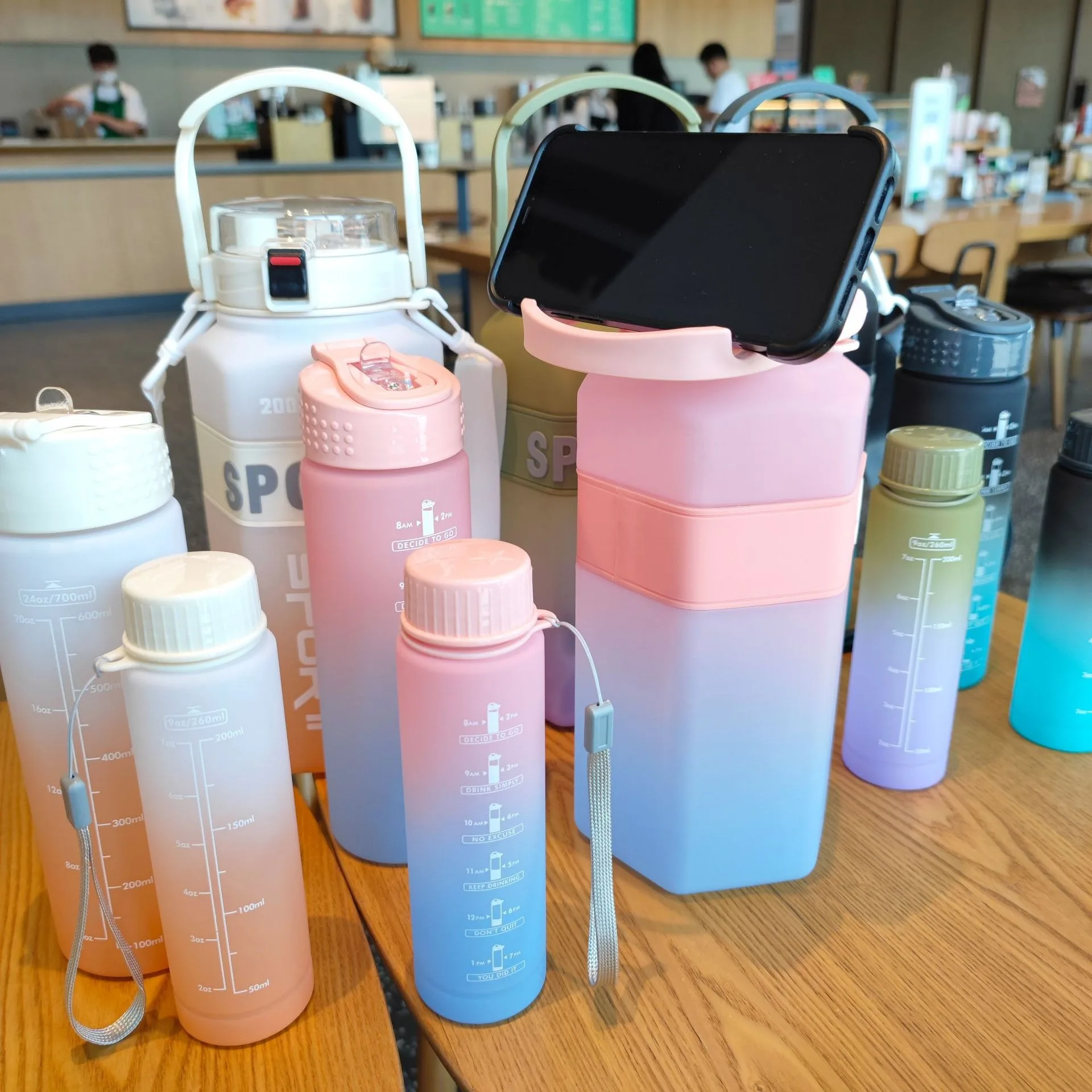 Gradient Color 3 Pcs Water Bottle Set BPA Free Plastic Water Bottle