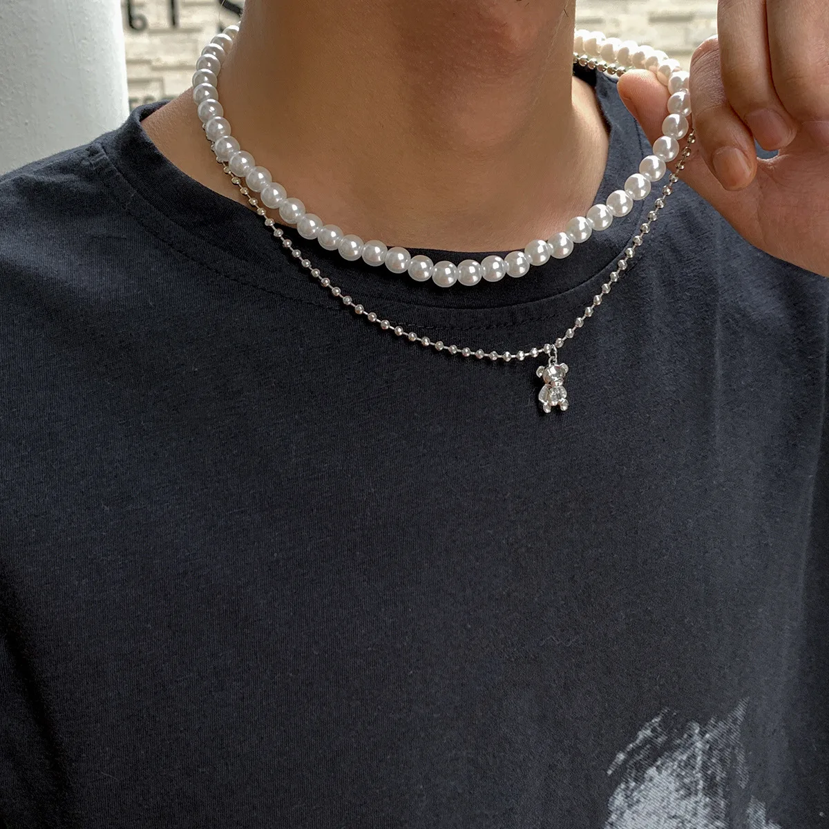 Teddy Bear Pendant Punk Jewelry for Men 2 Pieces Hip Hop