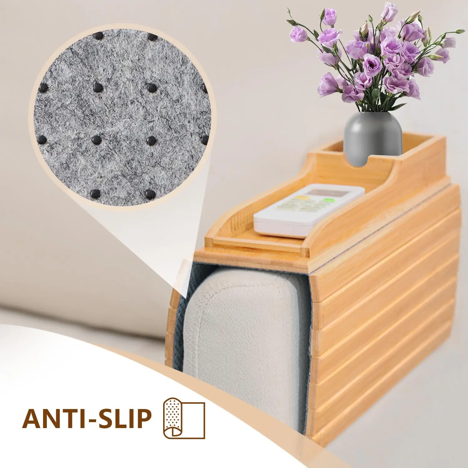 Small MOQ Modern Wooden Portable Sofa Armrest Tray Detachable Sofa Snack Table Natural Bamboo Sofa Armrest Tray Table for Couch