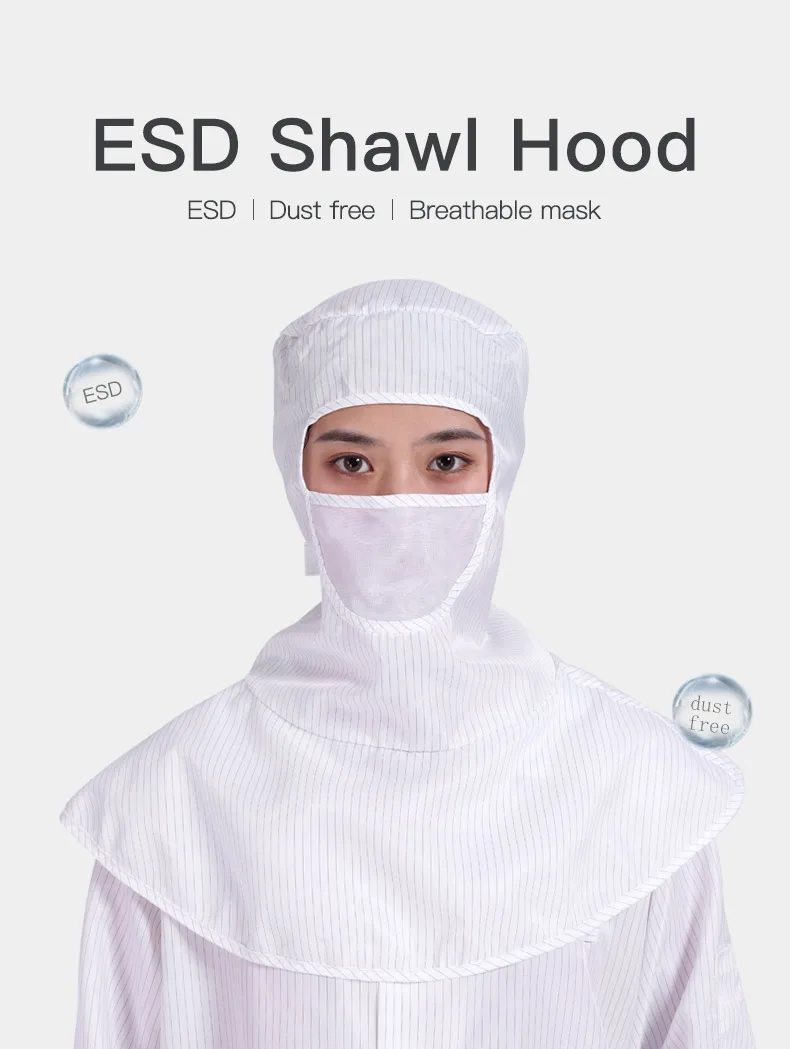 KL-3016TQ Anti-Static ESD Working Cap with Breathable Mask and Dust Proof Cleanroom Shawl Hood Safety Clothing