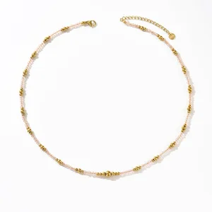 Simple Fashion Ball Beaded Stainless Steel Women's Sporty Necklace Ximi Asian Style  European American Jewelry