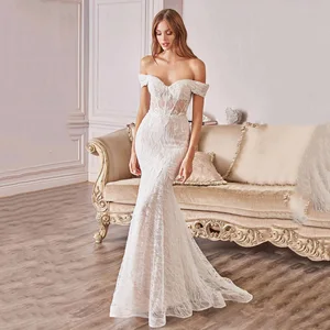 Luxury Lace Mermaid Wedding Dresses Women Custom Off-Shoulder Short Sleeve Prom Evening Gowns Elegant Dinner Party Dress