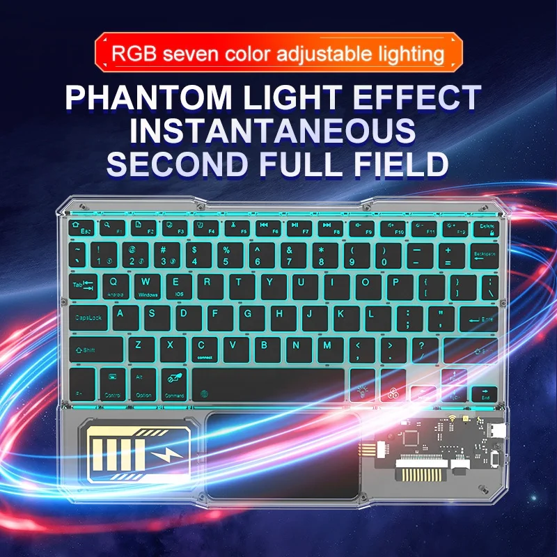 New Acrylic Transparent Keyboard Wireless Colorful Keyboard Portable for ipad Tablet Rechargeable Keyboard