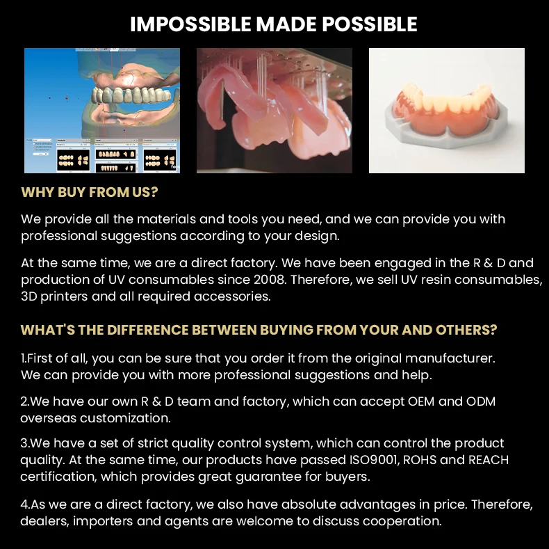 Hot Sale Factory Direct 405nm Dental UV Resin DLP/LCD/SLA 3D Printer Dental Resin