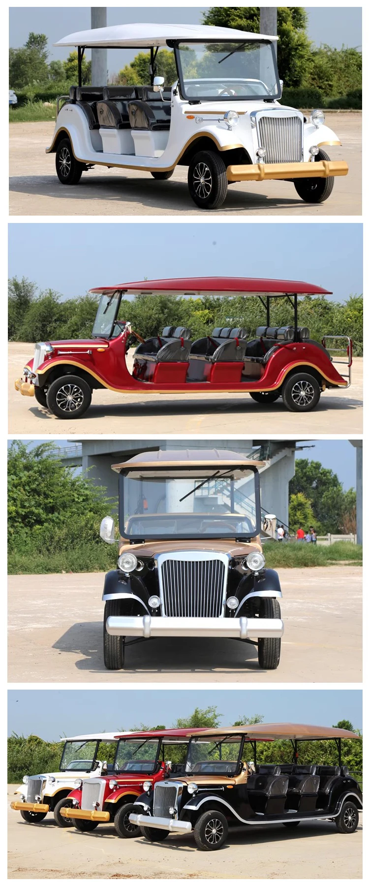 Electric Four-wheel Drive Sightseeing Car 5 8 11 14 Seater Classic Vintage Car Electric Shuttle Bus factory