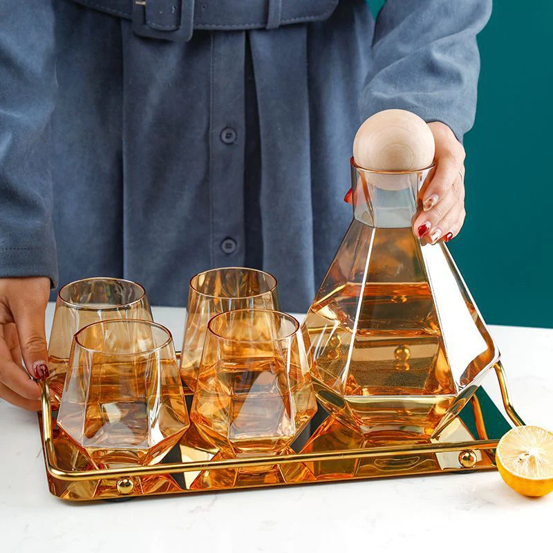 Fancy Design Diamond Shape Colorful Glass Water Cooler Mug Set for Home