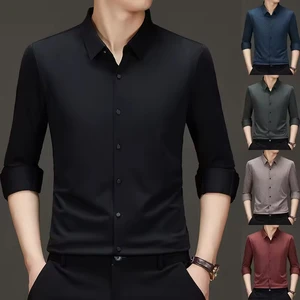 No Trace Long Sleeve Jacquard Thin Shirt Autumn and Spring Business New Single Side Casual Fashion Shirt