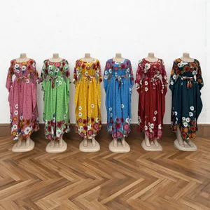 Summer Vintage Round Neck Belted Casual Plus Size Women's Long Sleeve Printed Dress