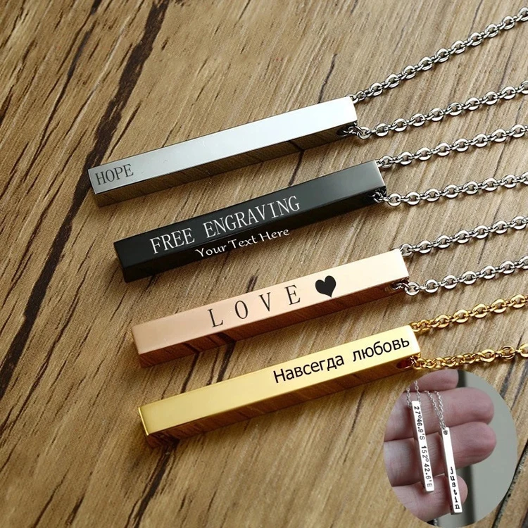 Customized Engraved Logo Personalized Rectangle Necklace Stainless