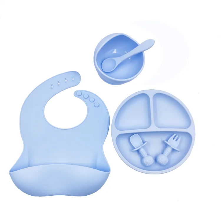 Ullabelle Toddler Plates & Bowls Set for Babies Silicone Non Slip Baby Feeding Set Kids Placemats with Spoons Included BPA Free Blue 