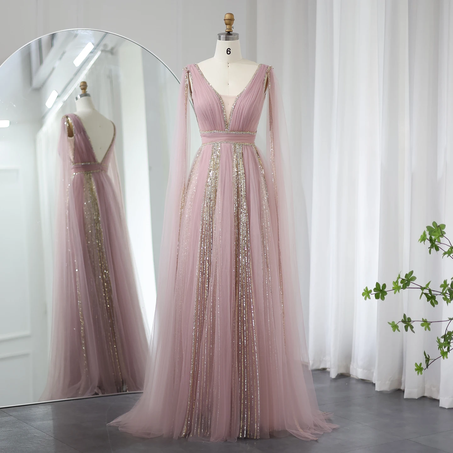 Sharon Said SS010 Luxury Arabic Evening Dresses Plus Size Muslim With Cape Sleeves Pink Elegant Women Wedding Formal Party Gown Sharon Said SS010 Luxury Arabic Evening Dresses Plus Size Muslim With Cape Sleeves Pink Elegant Women Wedding Formal Party Gown
