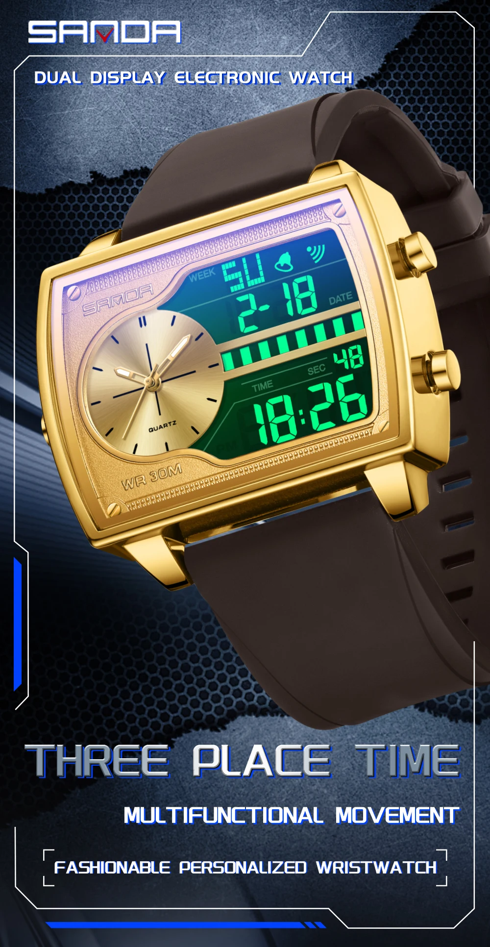 Sanda 6163 Multifunctional Luminous Waterproof Watch For Men