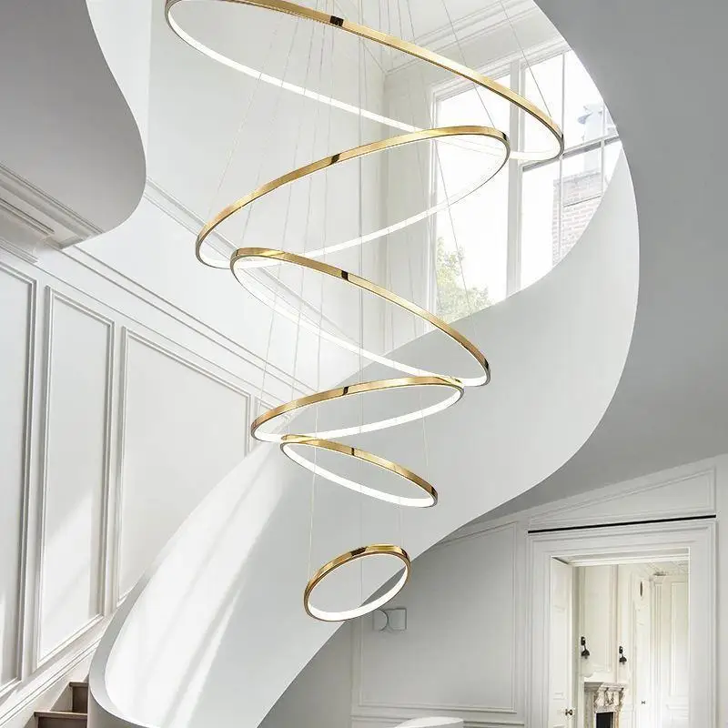 Lilin Lampu Mewah Ringan Saiz Besar Berkembar Bentuk Cincin Skandinavia Kosong untuk Restoran Bangunan Tengah Villa Ruang Tamu Melompat