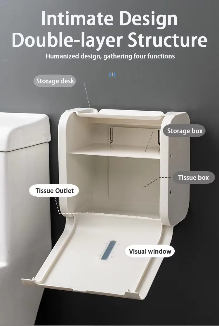 Wholesale Plastic Tissue Dispenser Storage Box Hole-Free Installation Bathroom Paper Holder details