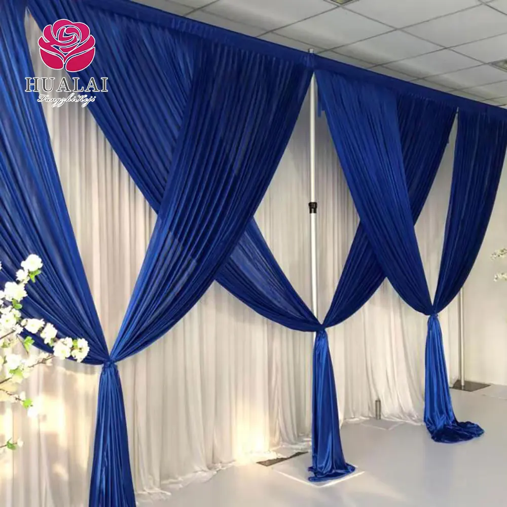 Supplies Navy Blue Wall Complete Shimmer Back Drop Drapes Set For ...
