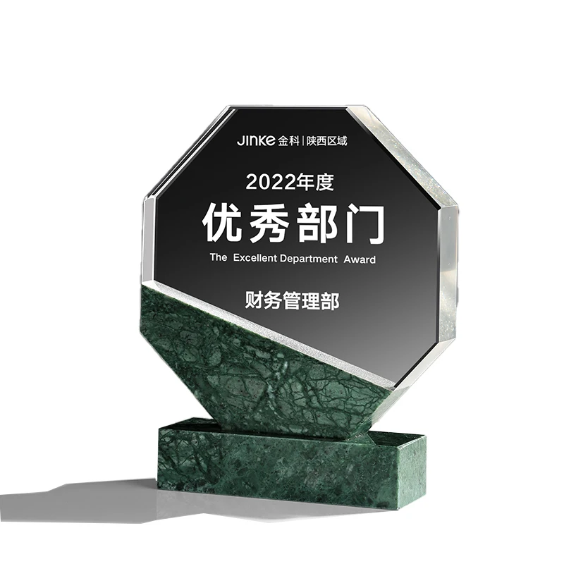 Professional Supply Custom Logo or Blank Crystal Marble Trophy Creative Atmosphere Medal Annual Staff Solid Crystal Award