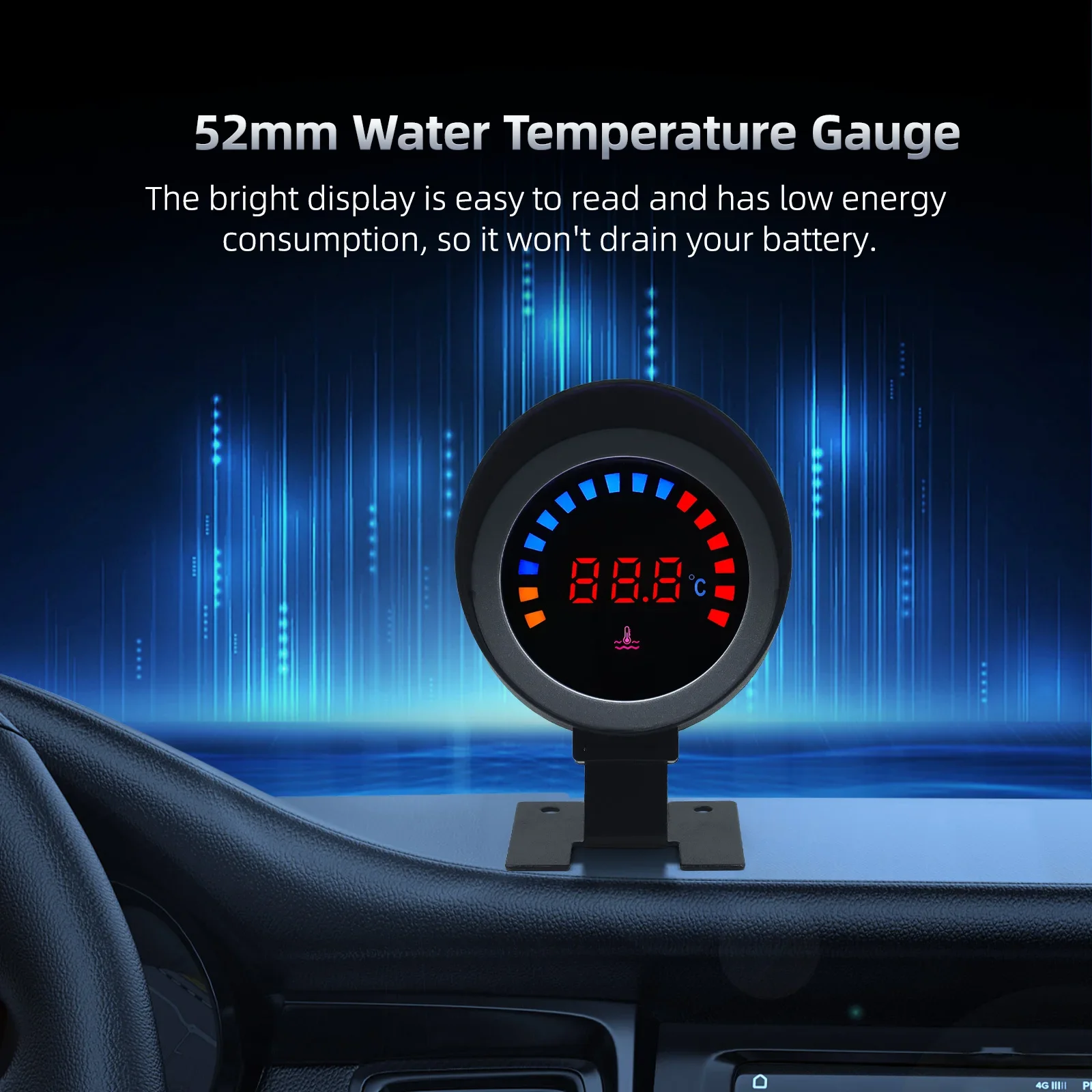 52mm Water Temperature Gauge with Sensor Water Temp Meter Adaptor Joint Pipe Radiator 26-40mm for Gasoline Diesel Car 12V24V