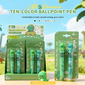 2-in-1 Dinosaur Pattern 10-Color Pen Set in Card Packaging