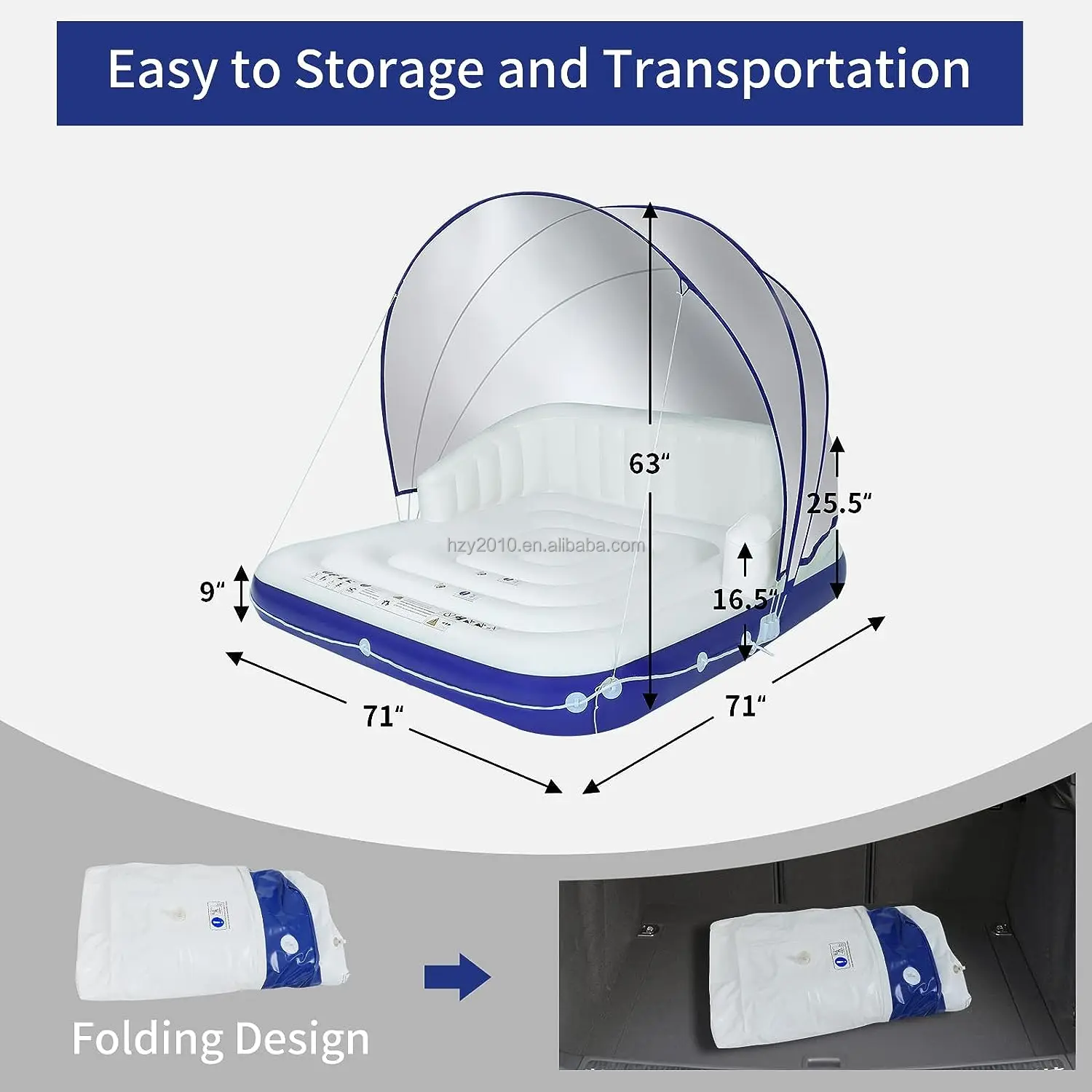 High Backrest Armrest Floating Inflatable Island Raft with Retractable Canopy