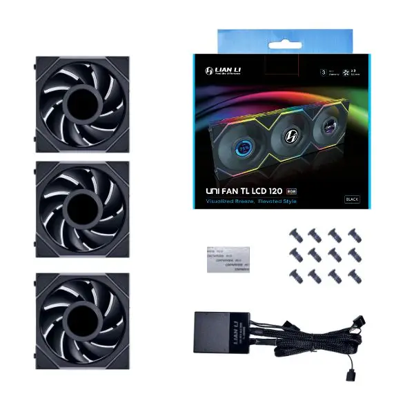 Lian Li Uni Fan TL LCD 120mm PC Fan with DUAL Zone Lighting, Fluid