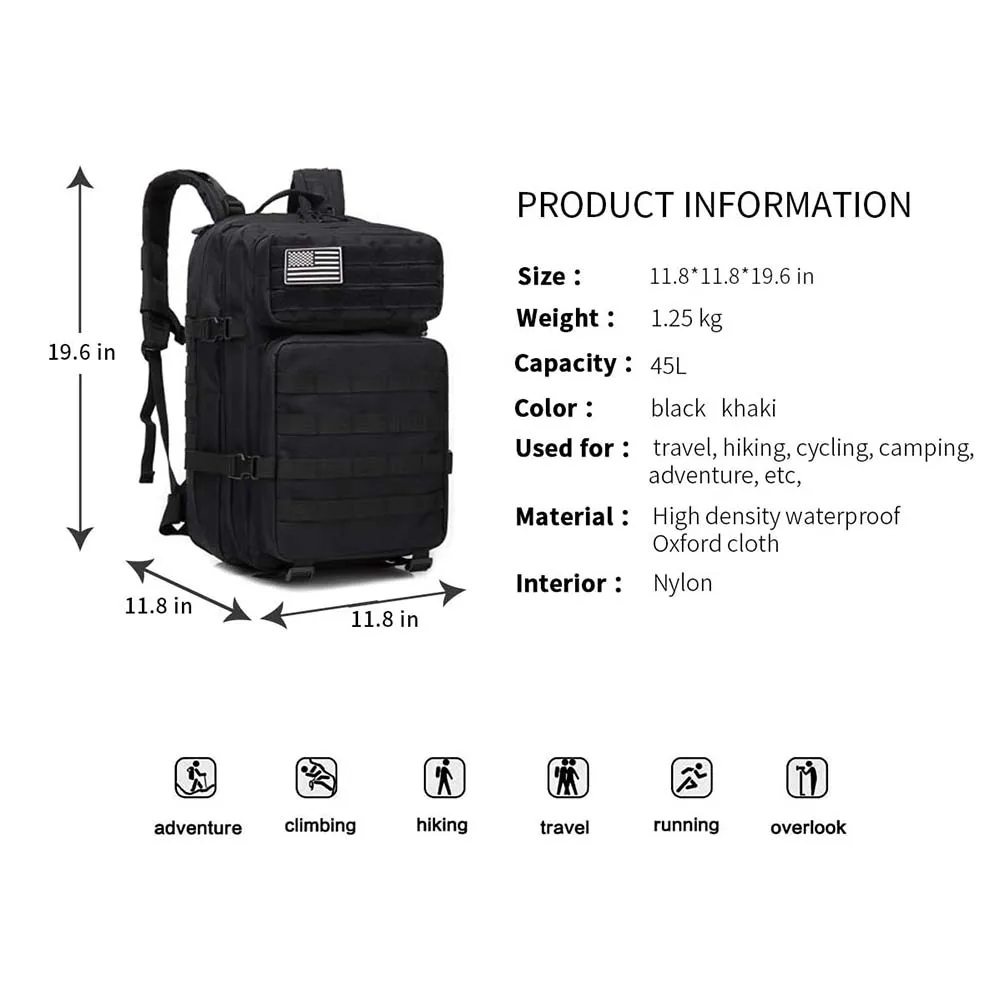 FREE SAMPLE Assault Backpack Men's Backpack Waterproof 4 Compartment Multi Pocket Hiking Camping Bag