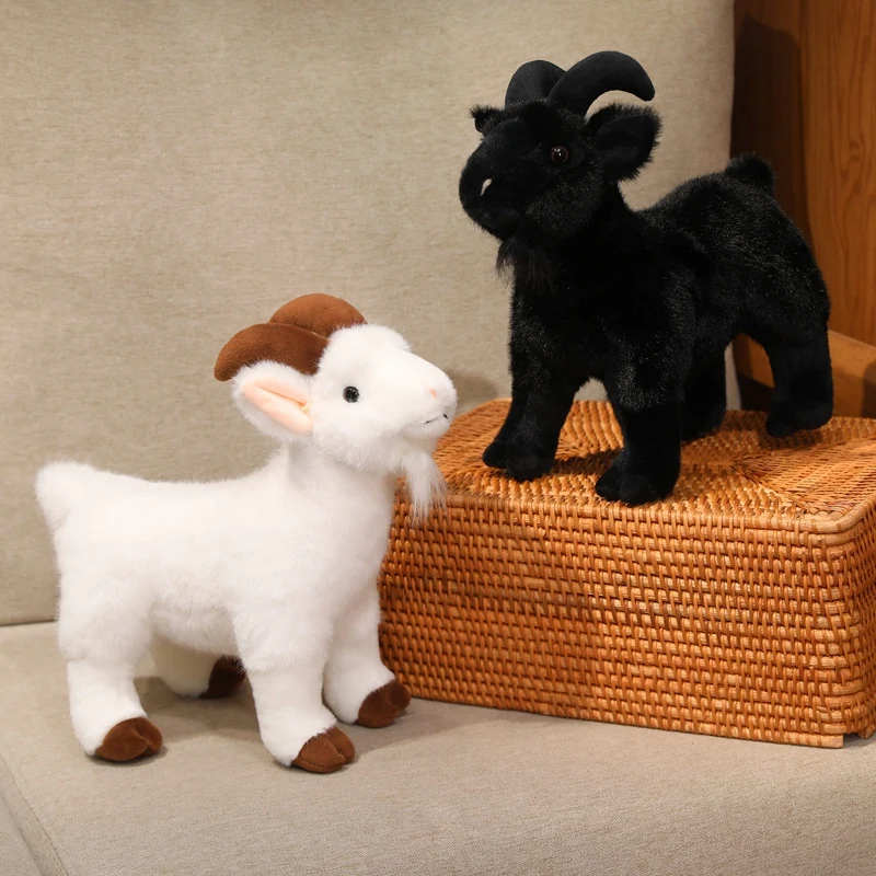 Super Soft Goat Plushie Doll Simulation Black White Goat Stuffed Animal Toy Lifelike Cute Sheep Stuffed Goat Plush Toy