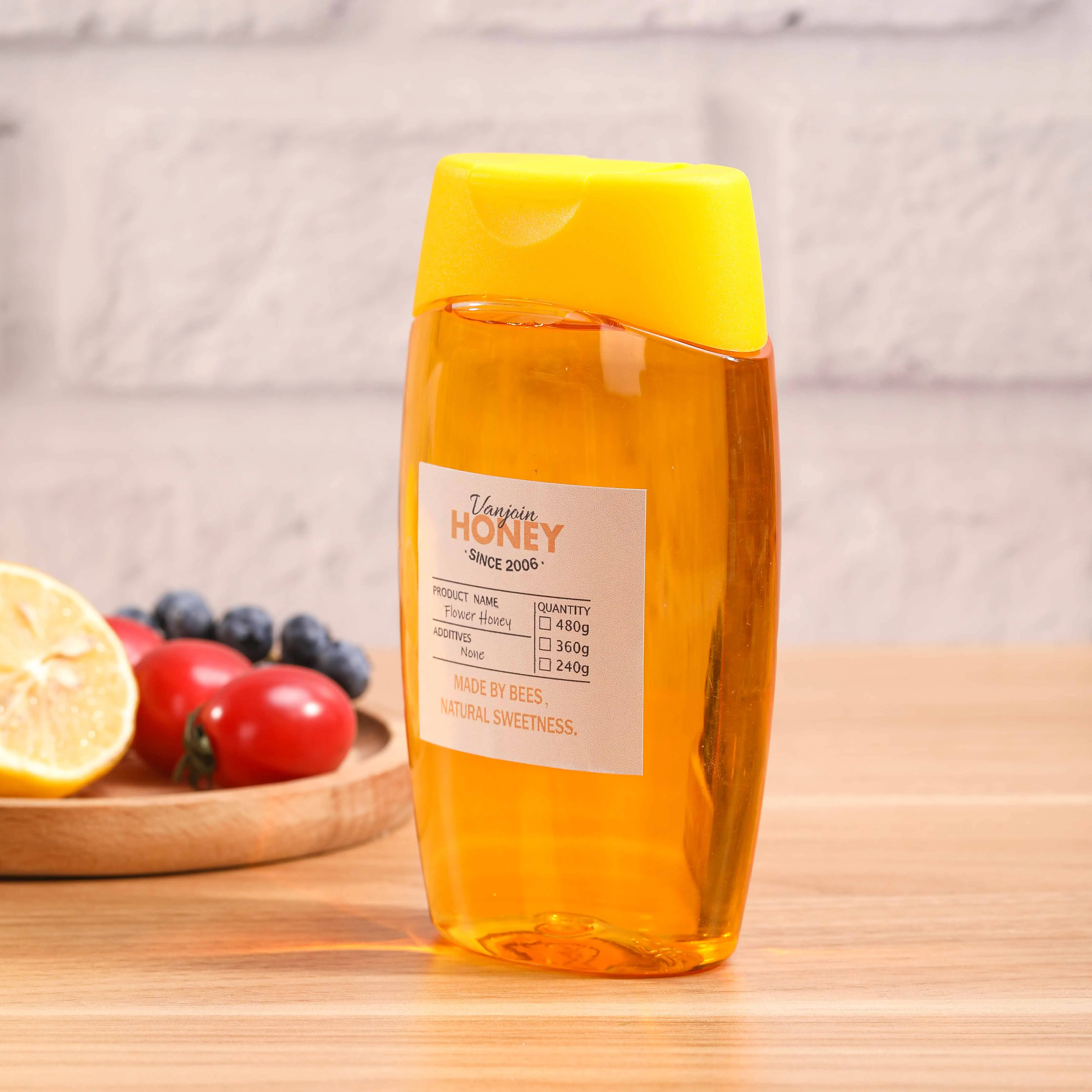 230ml Clear Plastic Honey Bottles,Refillable Food Grade Honey Container