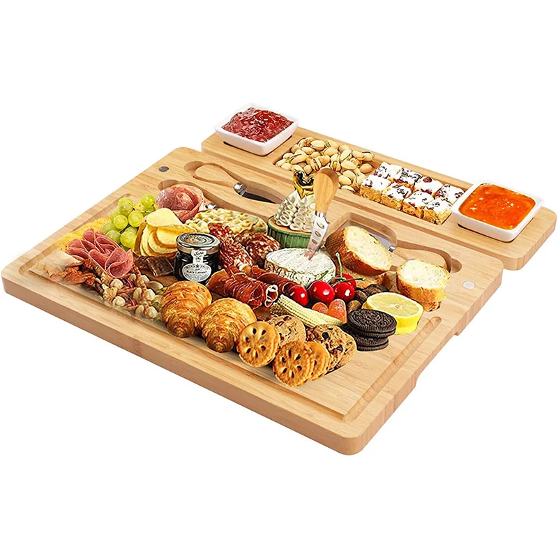 Wine Meat Cheese Tray Platter Large Charcuterie Boards  Bamboo Cheese Board and Knife Set