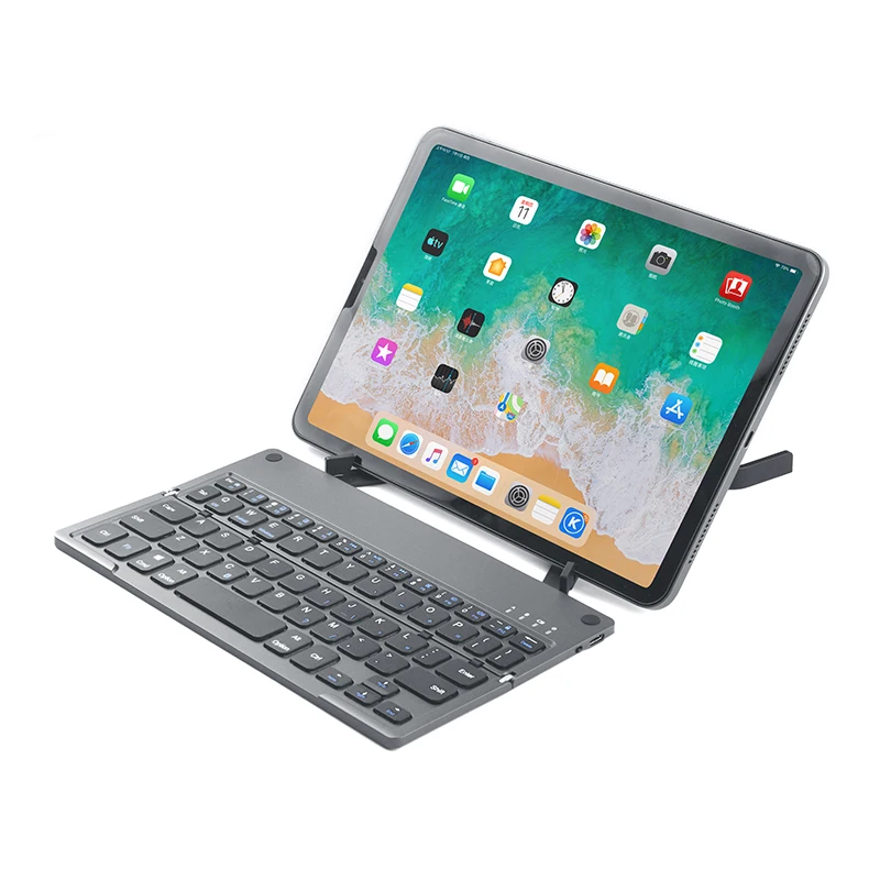 Mini Foldable Keyboard for Tablet Phone 2 Fold With Bracket Holder Travel Wireless Rechargeable Bluetooth Keypad BT Keychron