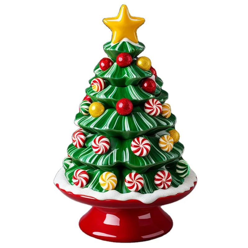 OEM Festum Domus Decora 3d Sculpturae Manus Factae Nova Ceramica Zuccheris Arbor Natalicia Figurina Ornamenta