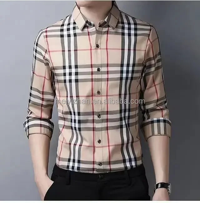 Hot Style Men's Splicing Shirt Fashion Casual Slim Pointed Collar Long ...
