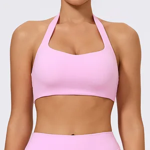 Women's Fashionable Neck Hanging Design High  Sports Bra Beautiful Back Shockproof Breathable Fitness Yoga Sport Bra