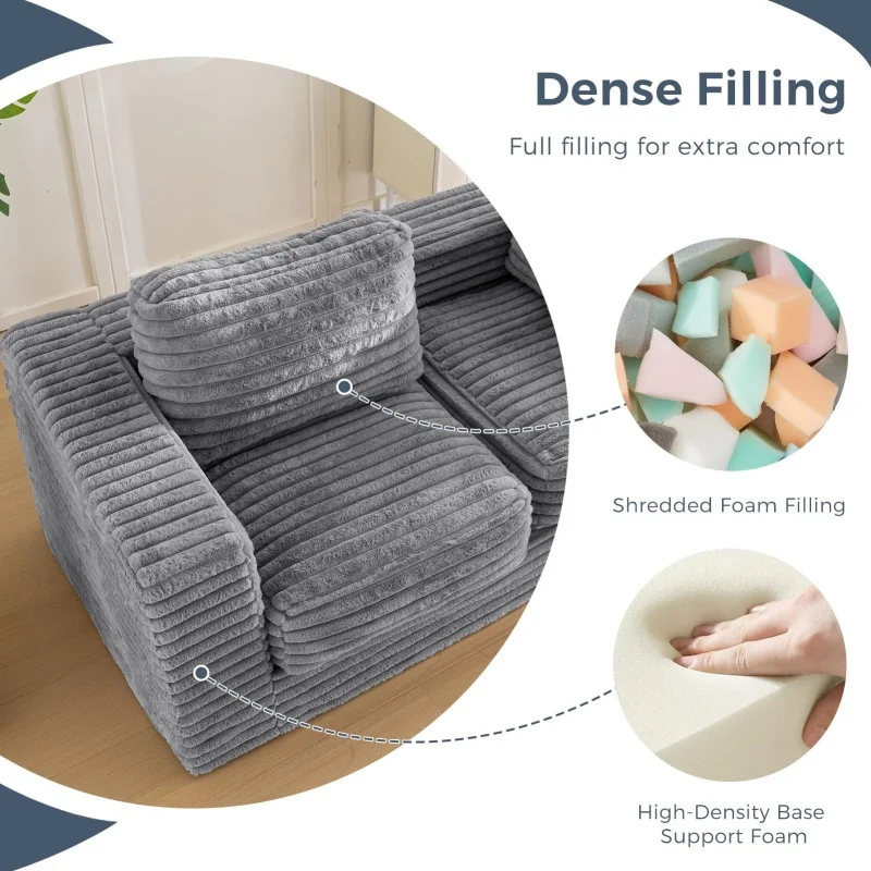 YILISTAR Light Grey High-Density Foam Living Room 1 Person Sofa Modern Compressed Foam Giant Minimal Compress Boneless Couch