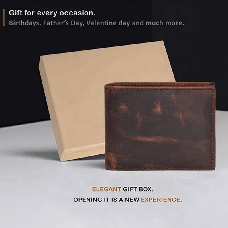 COSSNI Custom Men's Genuine Crazy Horse Leather Wallet Vintage Short RFID Wallets Open Closure Type Wholesale Gift Option