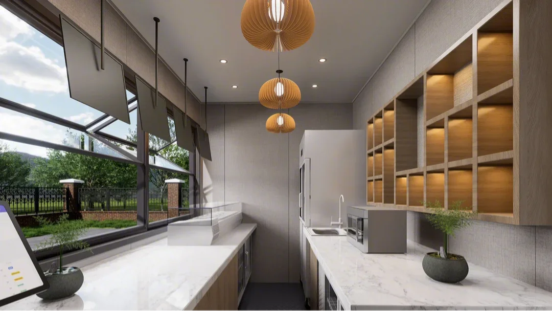 2025 Foshan Container Houses Detachable Prefabricated Mobile Home Office Kiosk Tiny House Food Truck Apple Cabin for Malaysia