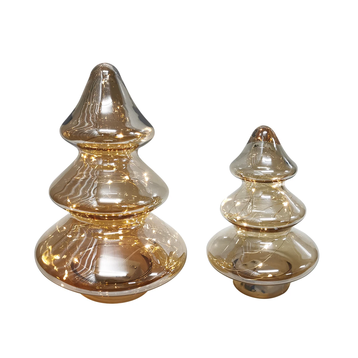 Battery operated tower shaped champagne gold led lighted up glass Christmas tree cloches