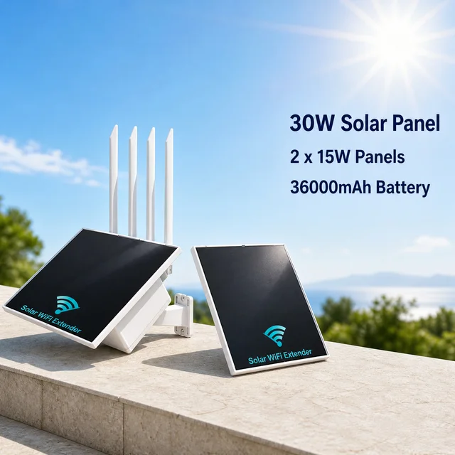 5G Dual Band 1200Mbps Solar WiFi Repeater Signal Amplifier IP66 Outdoor 150m Radius for Villa Garden Courtyard Driveway