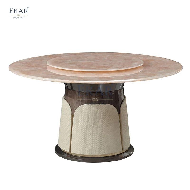 New Design Embossed Microfiber Round Dining Room Dining Table Dining Table and Chair Set