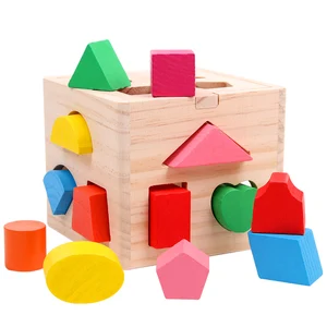 Best-selling Classic Montessori Children Wooden Geometric Shape Sorter Box Educational Cube Building Blocks Matching Toys