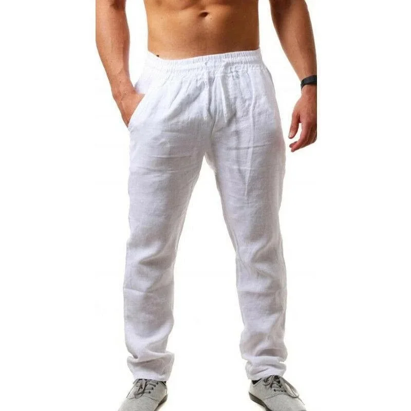 Custom Linen Cotton Pants Men Casual White Plus Size Outdoor Print Logo ...